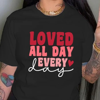 Amei Todos os Dias Letras Impressas das Mulheres T-Shirts de Algodão Y2k Senhora Roupas Causal T-shirt Vintage Tops Femme Dropshipping
