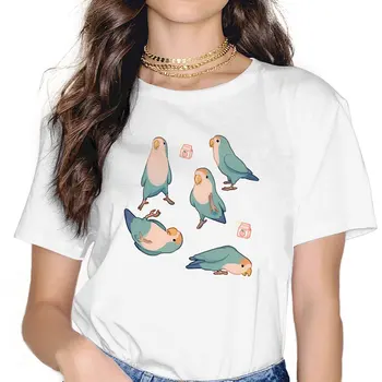 Brincalhão Azul Pombinhos Mulheres TShirt Papagaio Aves de Estimação Meninas Y2k Básica Tops O-pescoço Poliéster Feminino T-Shirt Engraçada Presente