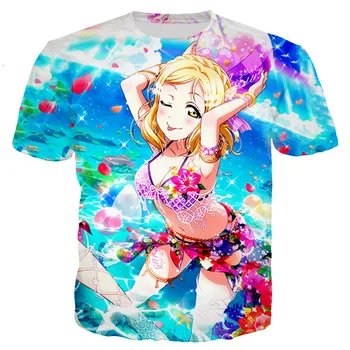 Novo Sexy Anime Garota de Praia, T-Shirt de Amor ao Vivo em 3D Impressão de Streetwear Homem, Mulher T-shirts Harajuku Oversized Tees Crianças Tops de Roupas