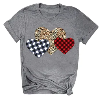 Mulheres DO Dia dos Namorados Coração de Amor Xadrez de Manga Curta Tops Blusa T-Shirt Tee de Mulheres maiores de Moda Blusa 2023 T-Shirt Para as Mulheres Y2k