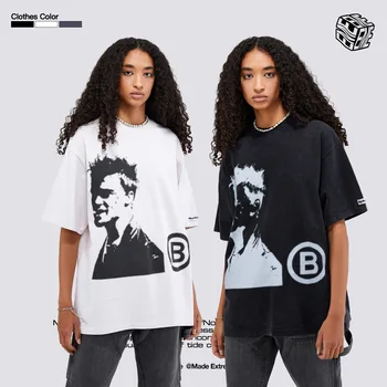 BLACKAIR Vintage Banda Personagem T-Shirt dos Homens recém-Chegados 2023 Gráfico Homens T Shirts Hip Hop Tshirt Lavado