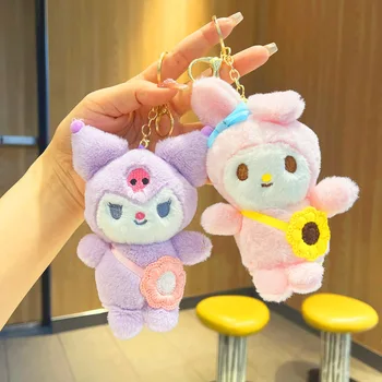2023 Sanrio Hello Kitty Kuromi Flor Chaveiro Bonito Minha Melodia Pingente De Chaveiro Kawaii Pompom Purin Brinquedos De Pelúcia Chaveiros Garoto Presente