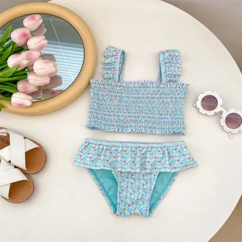 O coreano Verão Bebê Dividir Maiô para 1-4Yrs Meninas de maiô Crianças Correia Tops e Shorts de Crianças, roupa de Praia para Férias Roupas