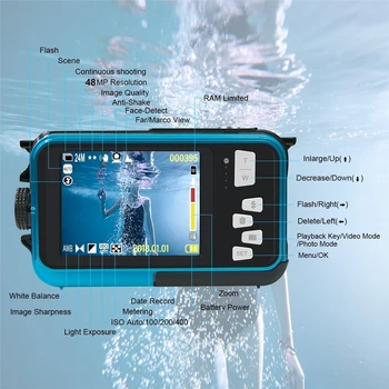 4K/30FPS Câmera Impermeável 1080P Câmeras Subaquáticas IPS Dual Screen Anti-vibração de Detecção de Rosto de focagem automática para as Férias de Mergulho