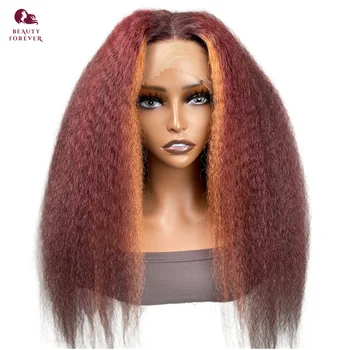 Liquidação Colorido Lace Front Wig Kinky Reta do Cabelo Humano de 200% Brown Multi Colorido Transparente Lace Front Wig 13x4