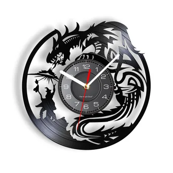 Dragões de Aventura com Temática Relógio de Parede para Sala de jogos de Decoração de Casa de Fantasy que joga o Jogo disco de Vinil do Álbum de Artesanato Relógio de Parede, Relógio de