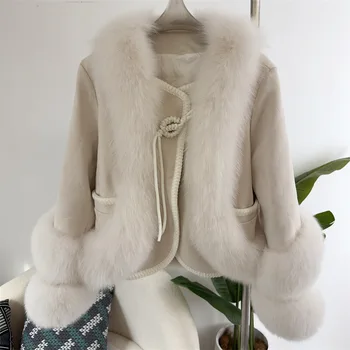 2023 Novo Estilo de Luxo Inverno Casaco Para Mulheres Com Real casaco de Pele de Espessura de Penas de Curta Jaqueta Genuína pele de Raposa de Moda Outwear