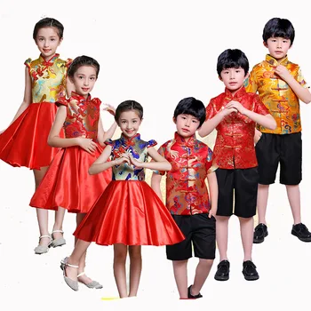 Garoto China vestido da Dinastia Tang Chinesa vestes tradicionais fantasia calças para crianças menino menina roupas de manga curta