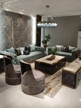 Couro italiano puxe o botão de sofá moderno de luxo vivenda de luxo, sala de estar grande designer de luz móveis de luxo, combinação de