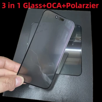 10PCS 1:1 Original 3 EM 1 Vidro Exterior Com a OCA Com Polarizador Polarização Cola para iPhone 14 PLUS 14pro pro max toque da lente