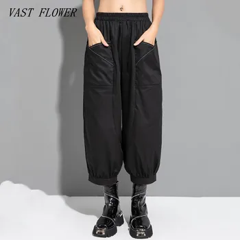 preto de Cintura alta vintage Casual solta verão bloomers Calças para as Mulheres, Calças de 2023 roupas de Streetwear