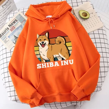 Shiba Inu Caindo De Fundo Tops 
Para os Homens Exterior de Lã de Roupas Vintage Harajuku Hoodies Clássico volta do Decote Roupa dos Homens
