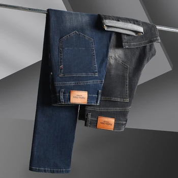 2023 Outono Business Casual Jeans Perna Reta Clássicos dos Homens Antracite Stretch Jeans Slim Fit Calças Masculinas da Marca de Calças