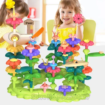 42-93pcs Flor Blocos de Construção de Brinquedos para as Crianças do Conjunto de Diy Criatividade de Educação Flores Arranjo Modelo de Brinquedo de Meninos Menina de Presente de Aniversário