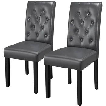 SORRISO MART Moderno Tufados Acolchoado Cadeira de Jantar, com Altura de Volta, Conjunto de 2, Cinza