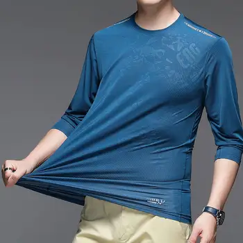2023 Fashion T-Shirt dos Homens de Manga Longa O Colar com decote em Letra Imprimir Magro T-shirt para Homens Streetwear Seca Rápido, com T-shirt