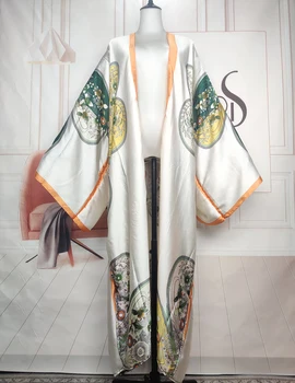 Oriente Médio Muçulmano 2023 Moda Outono Senhora Solta De Seda Branca Designer Cardigans-Se Dashiki, África Do Blogger Praia De Biquíni Cobrir