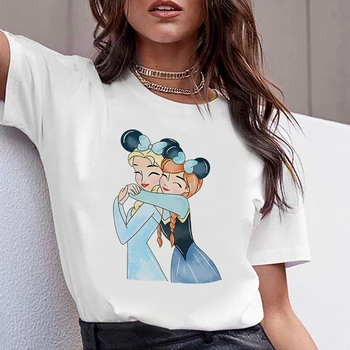 Dos desenhos animados de Disney Harajuku Mulher T-shirts Doce Alta Moda de Rua Roupas femininas de Manga Curta-O-Tops com decote em Camisa de Entrega Rápida