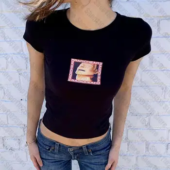 Década de 2000 Garota Legal Gráficos T-Shirt de Verão Vintage o-pescoço Crop Tops Harajuku Y2K Goth Streetwear Grunge de Manga Curta Meninas Bebê tee