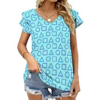 Moda Mulher Blusa 2023 T-shirt de Roupas femininas Frete Grátis Oferece Babados Top com decote em V Estilo Y2k