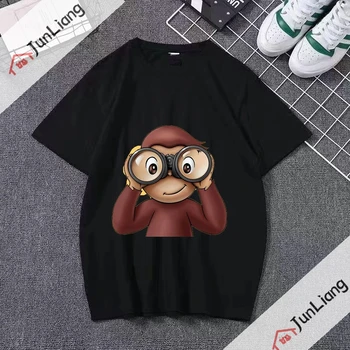 Curious George Cartoon Macaco T-shirt de Impressão Meninos, Meninas T-shirt Camisetas de Verão de Manga Curta Respirável Camisa Solta