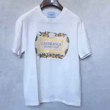 Dropshipping CASABLANCA T-shirts cor de Laranja Letra Caixa Imprimir Casal de Manga Curta Tops Casual Solta 3XL Casa T-Shirt para Homens Mulheres