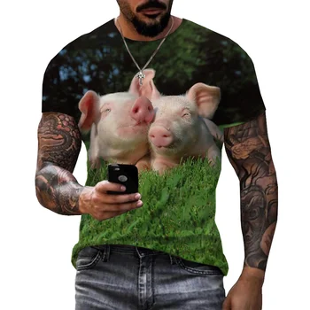 Verão Man T-shirt Popular Novidade Animal Porco 3D Impresso T-shirt Engraçada do Porco Par T-Shirt de grandes dimensões Camiseta Casual Tee Tops