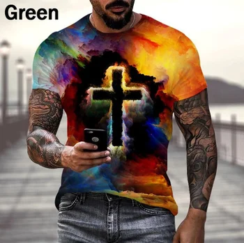 2023 Nova Moda Cristã de Jesus Cruz de Impressão 3d Camiseta Unisex Verão Casual Divertido em torno do Pescoço T-shirt Tops 2XS-6XL