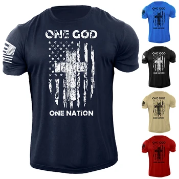 Um Deus, de Uma Nação, Homens T-shirt de Musculação Vestuário de Verão do Algodão Patriótica Tops Gráfico Ginásio de Roupas de Fitness Bandeira dos EUA Tees