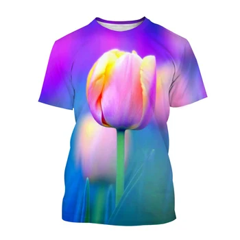 Homens E Mulheres Fresco Curto Mangas de Camisa Nova Flor de Impressão 3D Camiseta Nacional holandês Flor Tulipa Moda Casual, Street Art