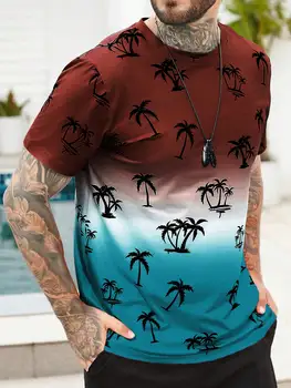 T-Shirt Para Homens de Roupa Havaiana Coco Padrão de Árvore de Verão Harajuku Tops de Manga Curta T O-Tops com Decote em Homens Casual T-shirt