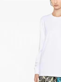 Outono 2023 Mulheres Branca Camiseta e o Logotipo da Letra Imprimir Solta em torno do Pescoço Casual Feminina T-Shirt Manga Longa