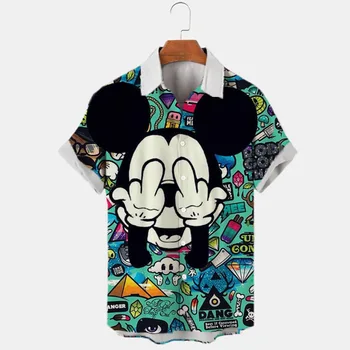 Folgada camisa dos homens Disney camisa de manga curta temperamento superior 2024 novo botão de camisa topo de lapela moda masculina topo