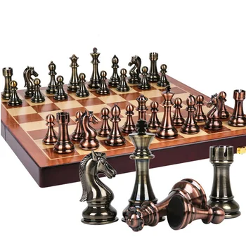Metal Xadrez de Alto grau de Presente de Viagem Internacional de Xadrez Jogo de Dobramento Molde de Madeira Tabuleiro de xadrez Kirsite Peças de Xadrez Chessman I60