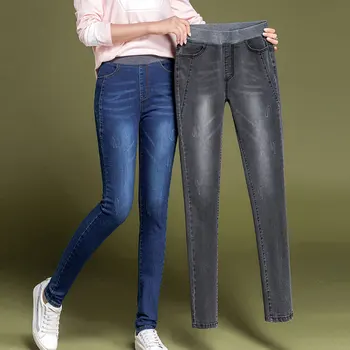 2022 Outono E Inverno Nova de cintura alta Jeans Denim das mulheres Magro do Emagrecimento de Altura apertada o Lápis do Bolso de Calças Calças