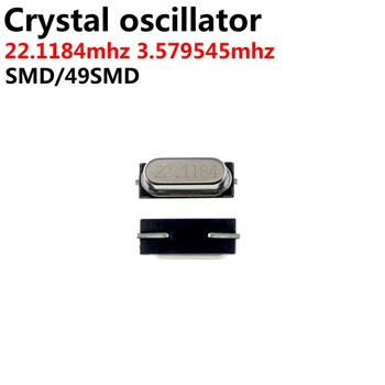 100PCS 3.579545 MHZ 22.1184 MHZ Quartzo Cristal Ressonador Passivo Oscilador HC 49S SMD