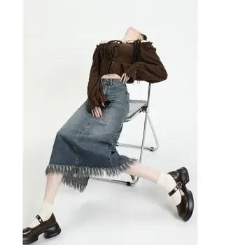 Nova Moda Japonesa INS Meados de Saia Arte Simples E Preguiçoso Temperamento Tendência Versátil Natural da Cintura da Saia Para Mulheres