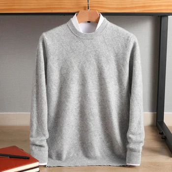 Outono/Inverno coreano Homens Novos da Marca 100% Pura Lã Fria Blusa Respirável Moda Camisola de Gola Redonda Pulôver