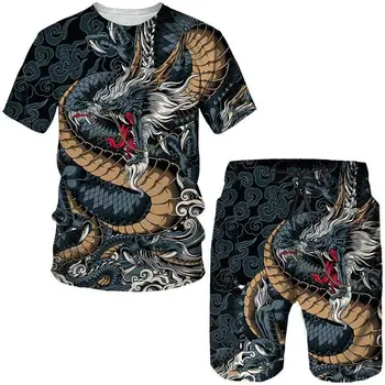 Clássico dragon Impressão 3D Tees/Jogos de Verão, Homens, Mulheres T-Shirt&Shorts Terno Personalidade Corredores de Treino de Hip Hop e Streetwear