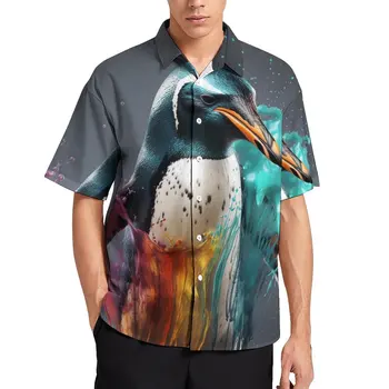 Pinguim Camisas Casuais Líquido Inicial Explosão Praia Camisa Havaiana Legal Blusas Mens Gráfico 3XL 4XL