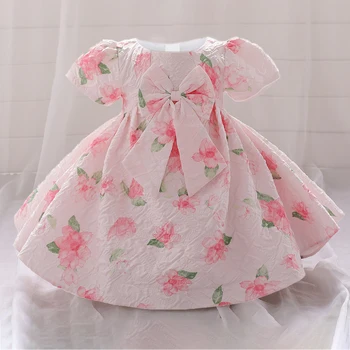 Bebê Arco de Vestir para Meninas da Criança cor-de-Rosa da Flor do 1º Aniversário da Princesa Crianças Roupas de Festa de Casamento Vestidos da Menina de Bridemaid Vestidos