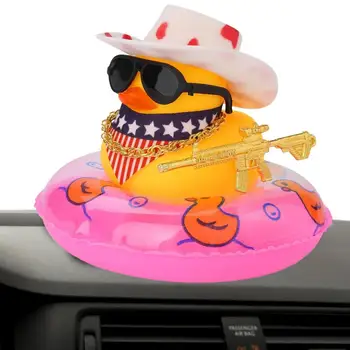 Carro Pato De Borracha Decoração Oeste Cowboy Tema Ornamento Acessórios Pato De Borracha Amarelo Com Chapéu De Sol Nadar Anel Colar De Óculos De Sol