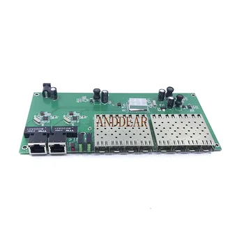 8 SFP de fibra switch 2 RJ45 Gigabit Ethernet PCBA da placa do Conversor de Mídia de 10/100/1000M 8F2e
