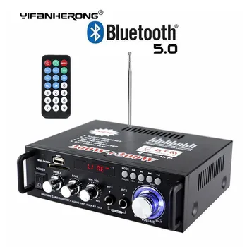 300Wx300W Compatível com Bluetooth 5.0 Estéreo de Áudio, Amplificador de Receptor de Canal Duplo Amplificador de Potência com USB Rádio FM Entrada Microfone+Remoto