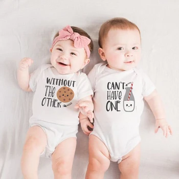 Engraçado Leite Cookie Twin Camisas de Bebê Gêmeos Bodysuit não Pode Ter Um Sem O Outro Gêmeos de uma peça Melhor Amigo de Gêmeos roupas