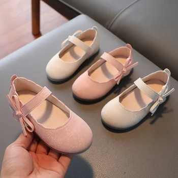 Baywell Filhos da PU Couro Sapatos de Meninas Simples Princesa Doce Único Sapato Macio e Confortável Crianças do Bebê de Casamento Sapatos Flats