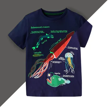 Meninos Nave espacial da Base de dados de Vida Marinha Padrão de Manga Curta T-Shirt de Crianças do sexo Masculino Criança Bebê roupas íntimas Camisa de Manga Curta Teen