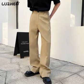 LUZHEN 2023 Moda coreana Reta Casual Terno de Calça masculina Elegante, Versátil e Moderno, Cor Sólida, de Perna Larga Calças Outono 94991c