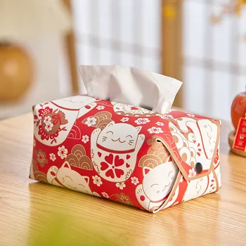 Caixa de tecido Titular de estilo Japonês Guardanapo Organizador de Couro Bonito Decoração Sorte Gato Caixas de Tecido de Luxo toalha de Mesa Titulares Kawaii