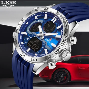 LIGE 2023 Homens Relógio de Luxo da Marca Homens de Esportes Militares Relógios de Quartzo Digital Analógico Dual Display Impermeável relógio de Pulso Para Homens